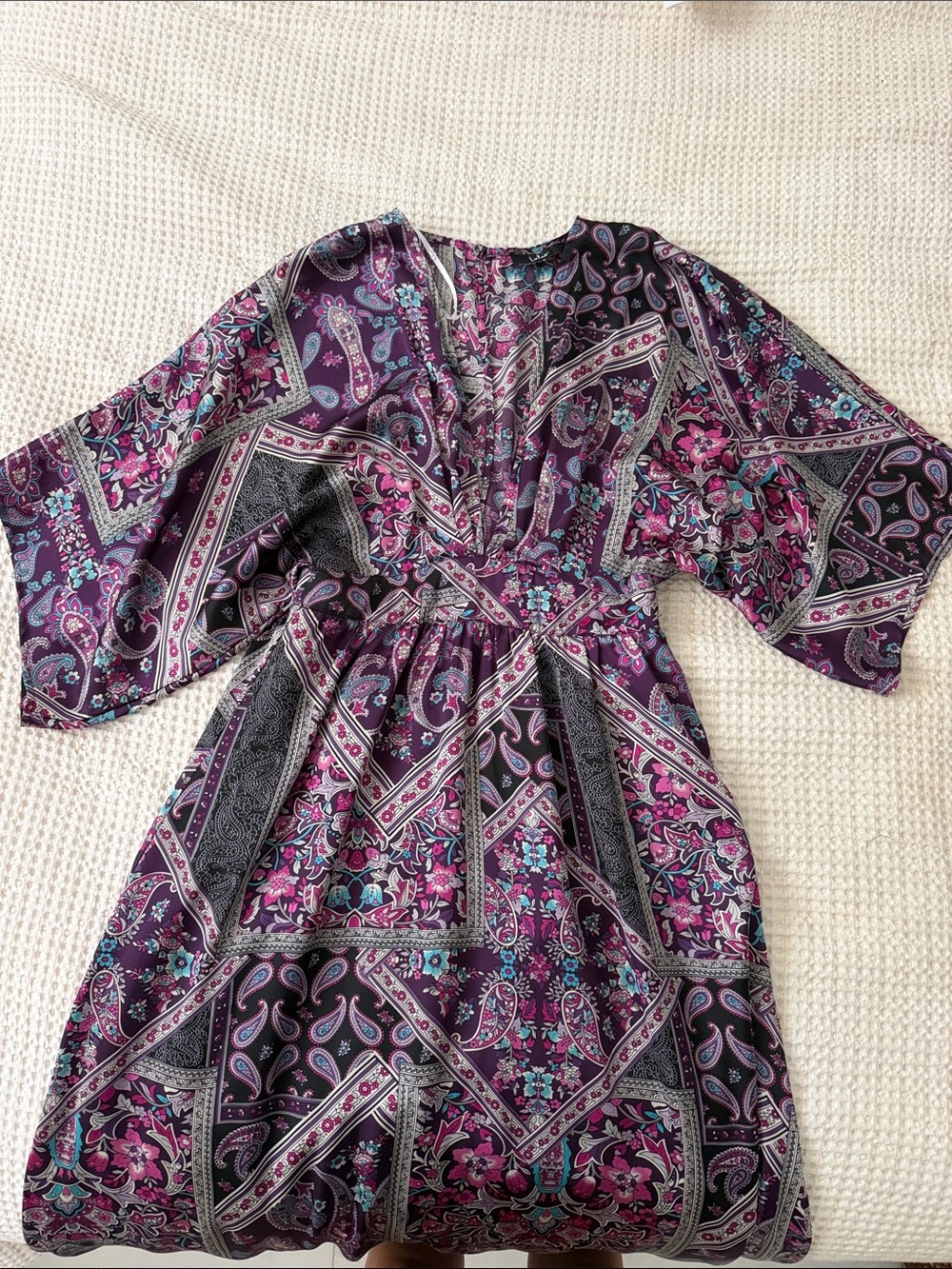 Lulu's Purple Paisley Floral V-Neck Dress